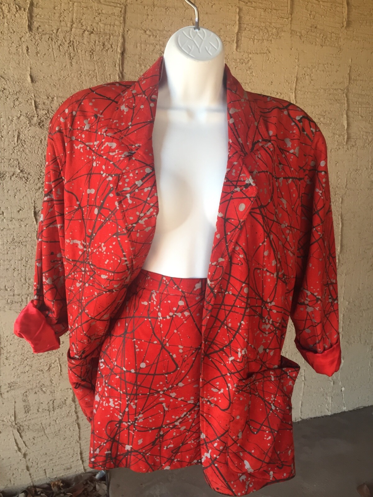 VAKKO 3pc. Lipstick Red Suede Coat w 2 Matching Skirts Ensemble