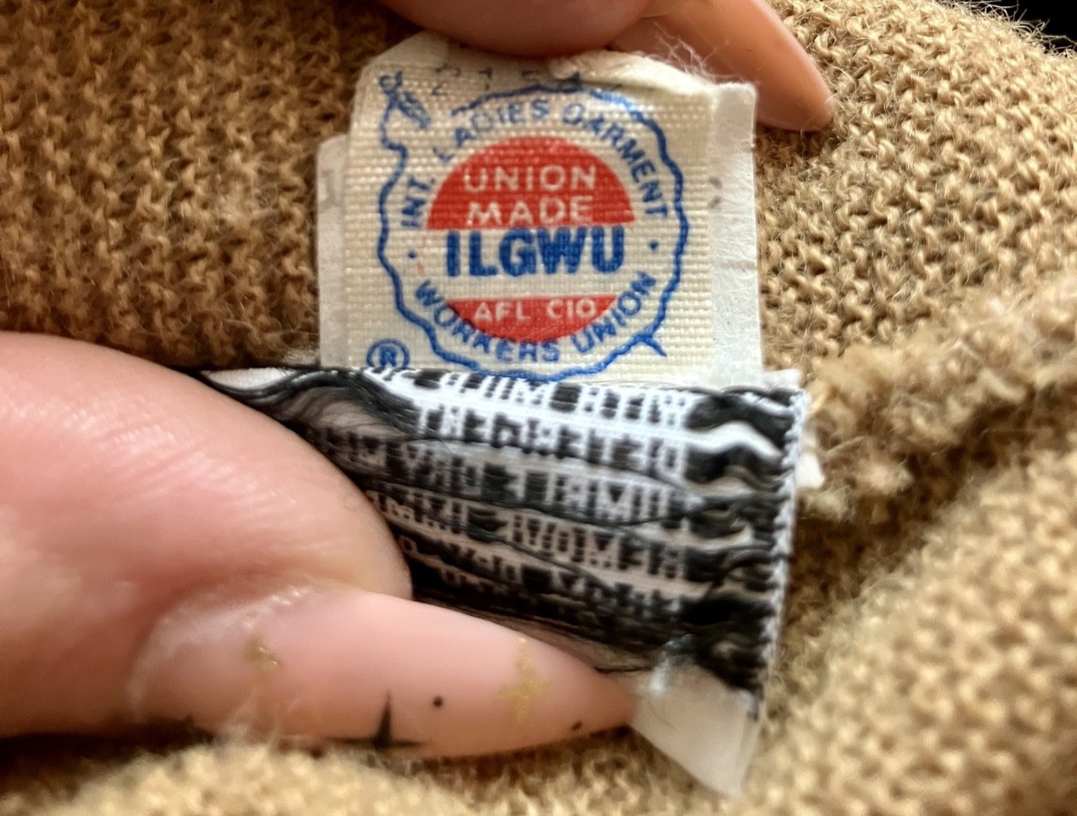 ILGWU Cardigan Wool Blend Sweater Camel Grandpa Style USA Made