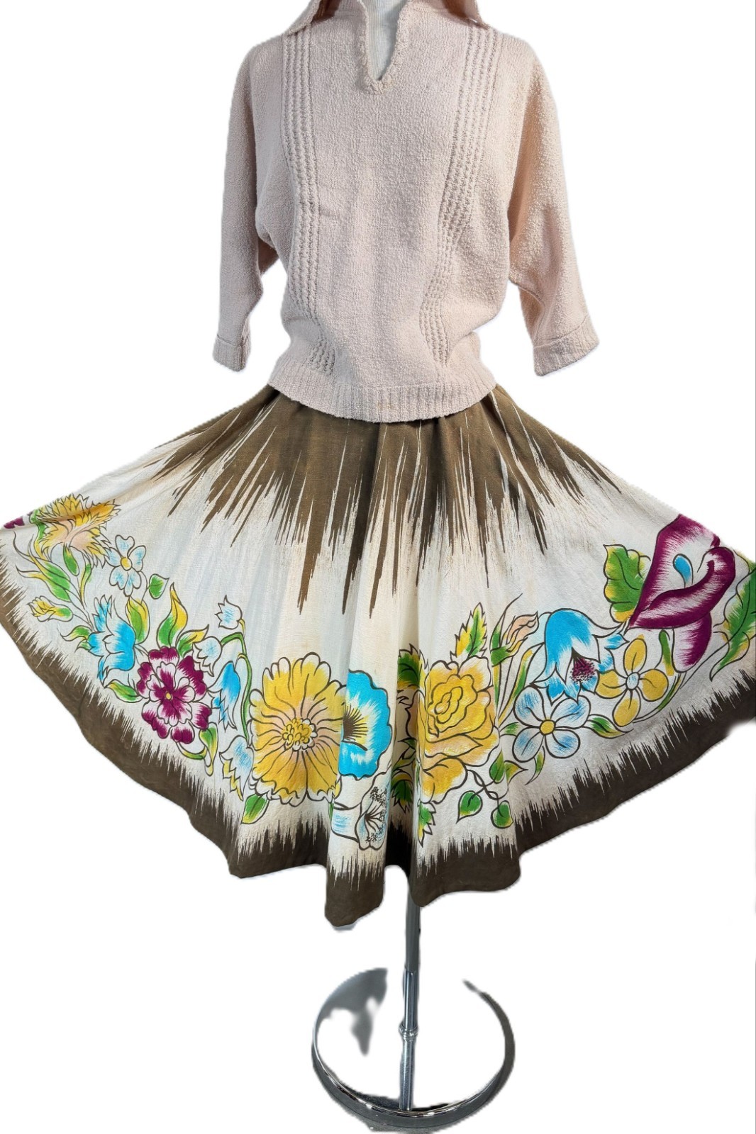 Vintage Hand Painted Mexican Skirt, Festival/Fiesta Skirt 29″ W