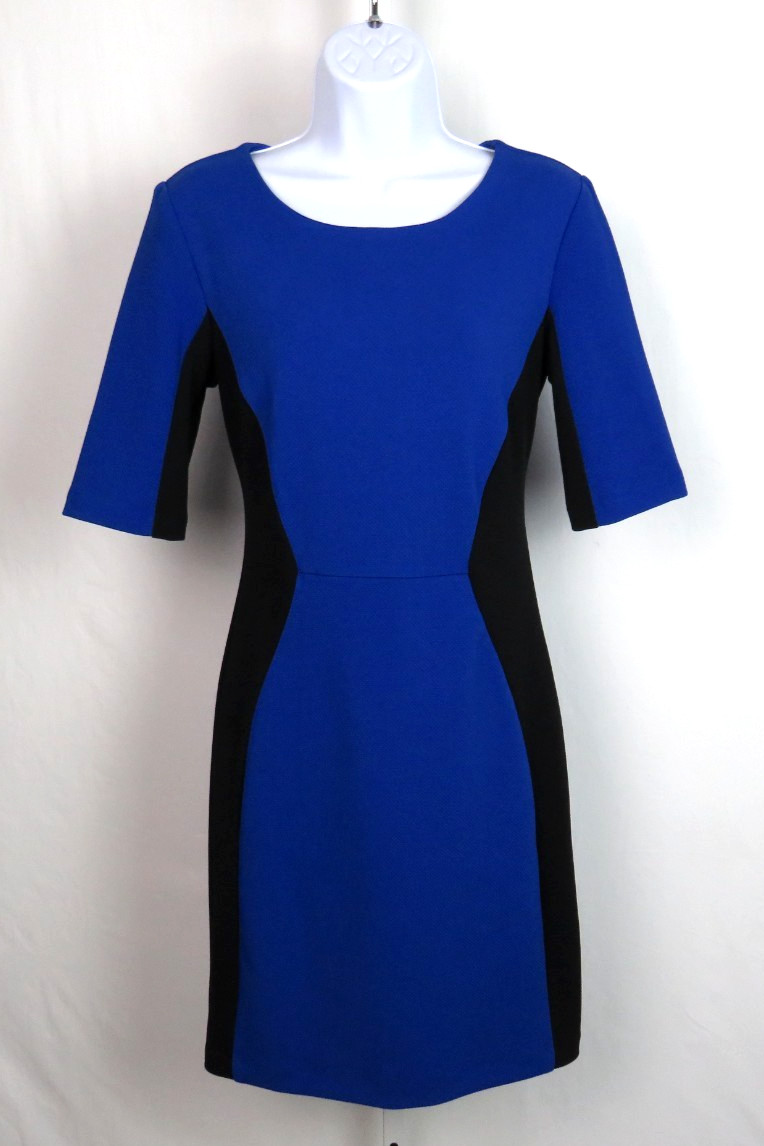 BISOU BISOU SIZE 10 DRESS POLY SPANDEX BLEND BLUE BLACK LINED LIGHT TEXTURE
