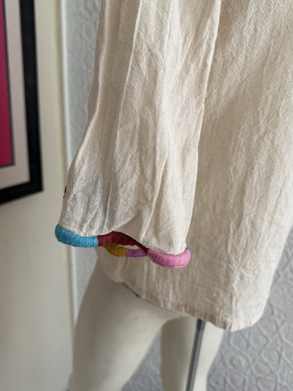 bohemian hand embroidered natural hippie top-vintage 1970s late 1960s floral