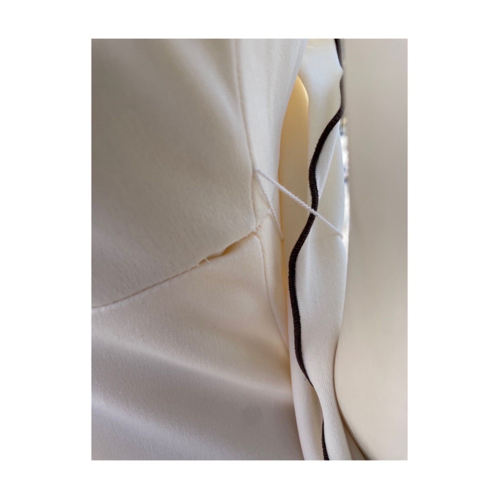 70s Ivory Maxi Dress Brown Ruffle Trim V Neck Cap Sleeve Wide Collar Wide Sash