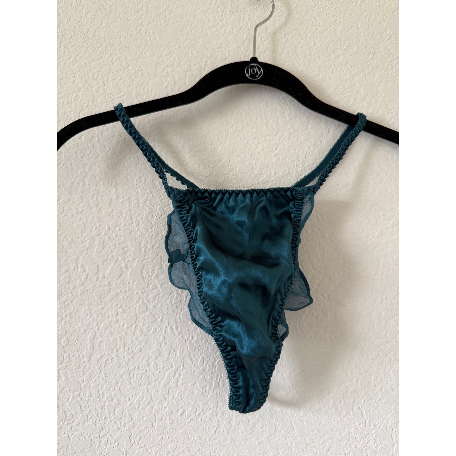 NEW Vintage 1990-2000 Victorias Secret 100% Teal Green Thong Large coquette