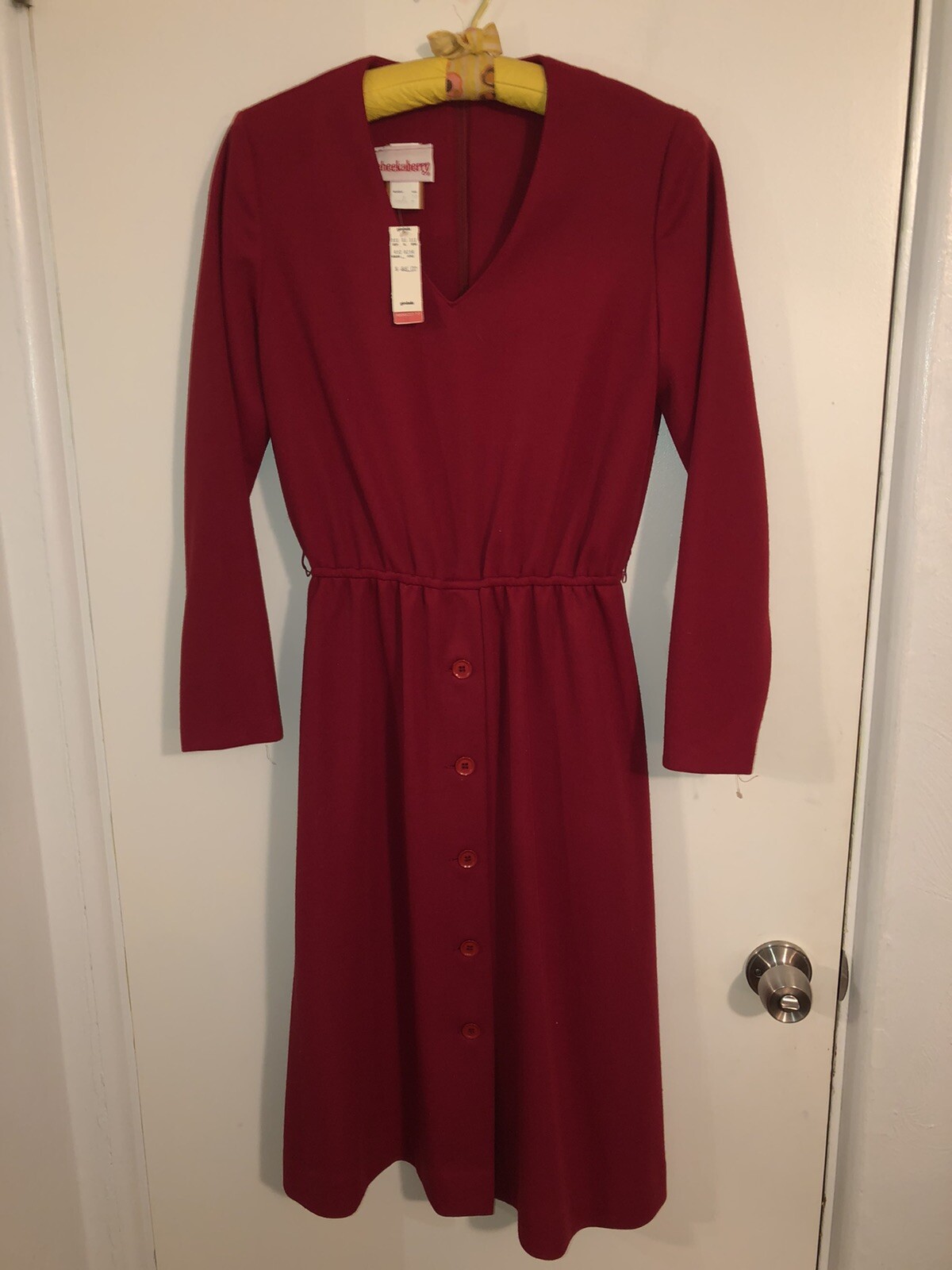 New Vtg 1960s 70s CHECKABERRY Womens Small Red Retro Career Dress Sz 10 Wool Mod