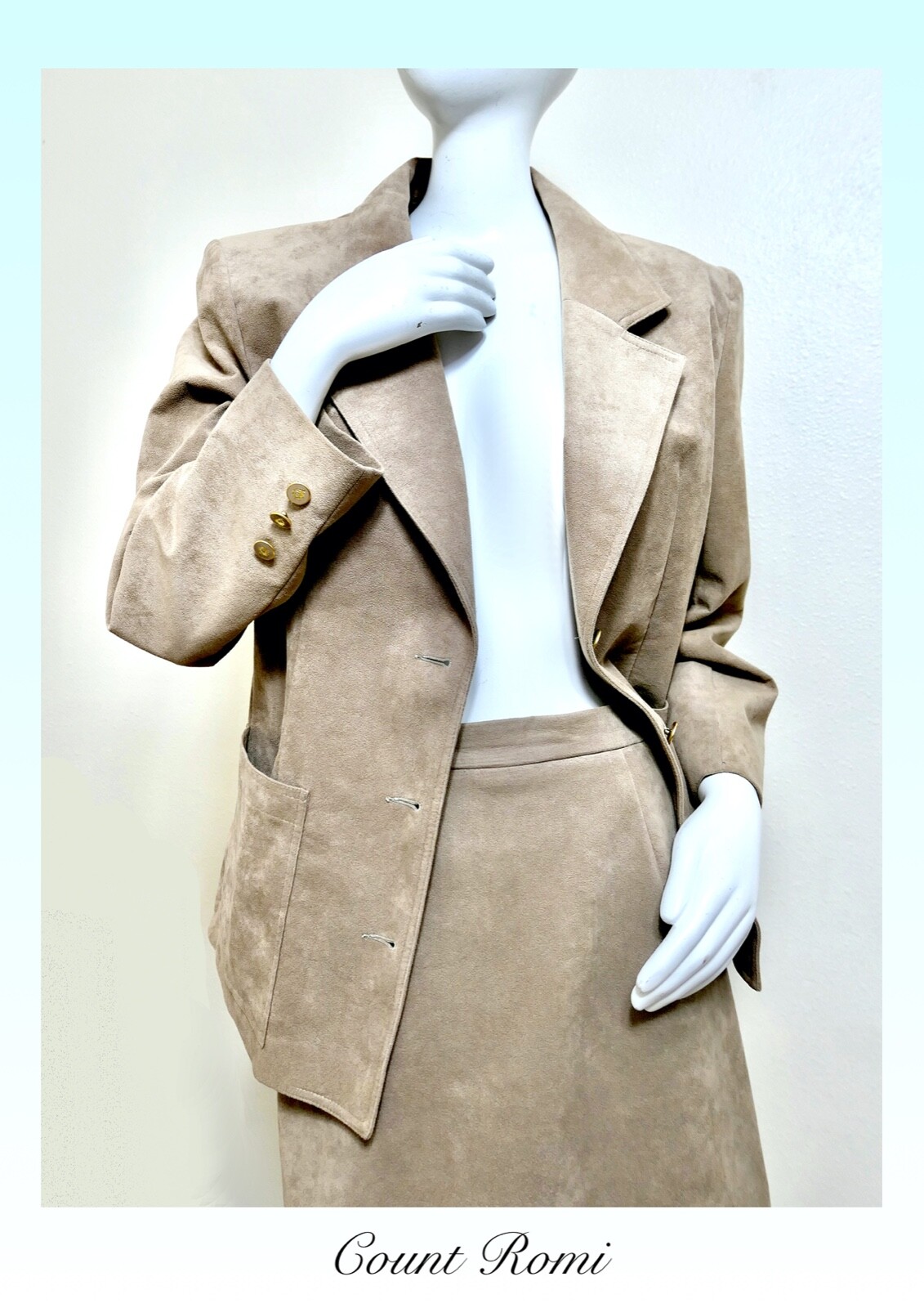 Vintage Count Romi Skirt Jacket Ultra Suede Beige Nude Khaki Suit L