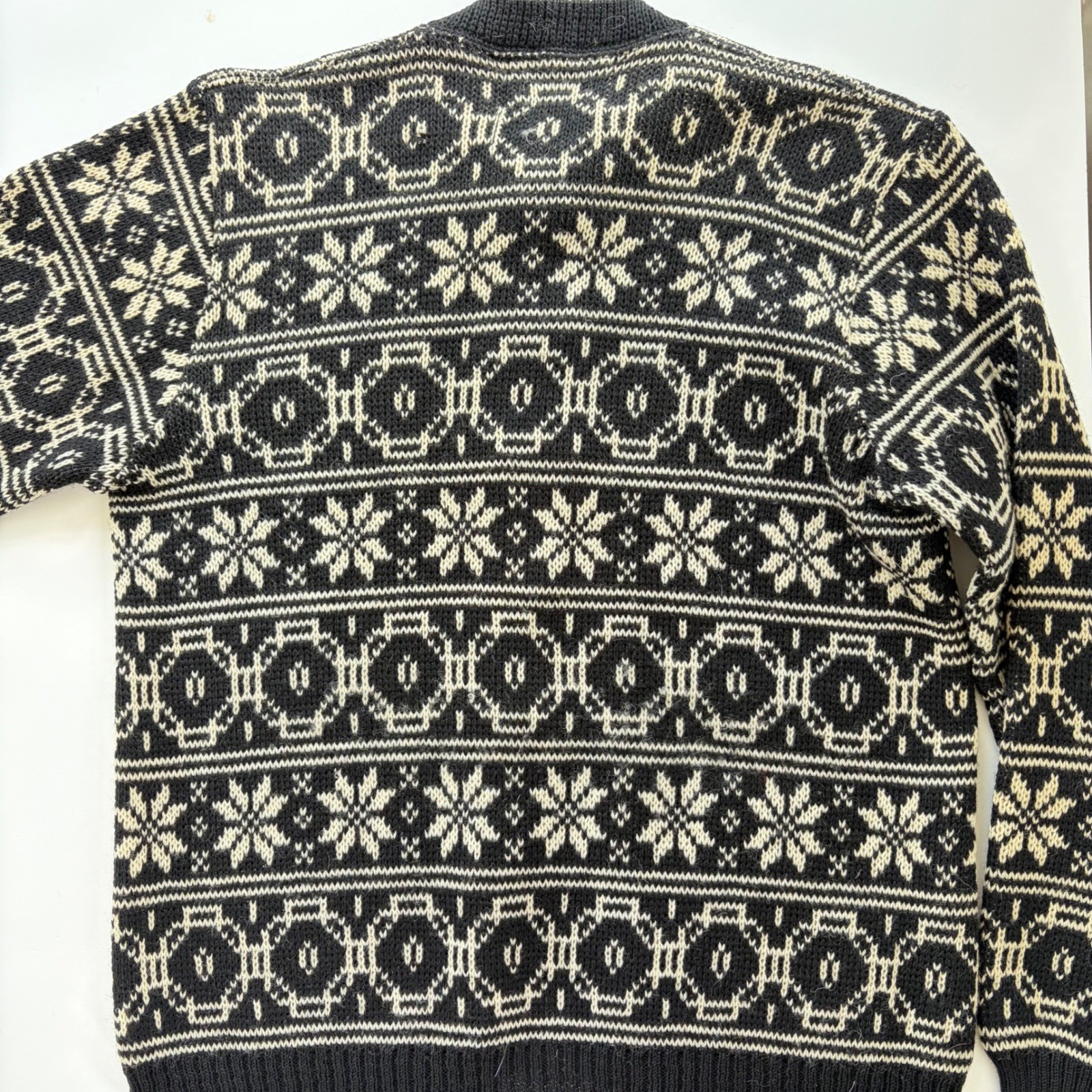 Jersild Vintage Nordic Snowflake Virgin Wool Cardigan Black Cream Metal Buttons