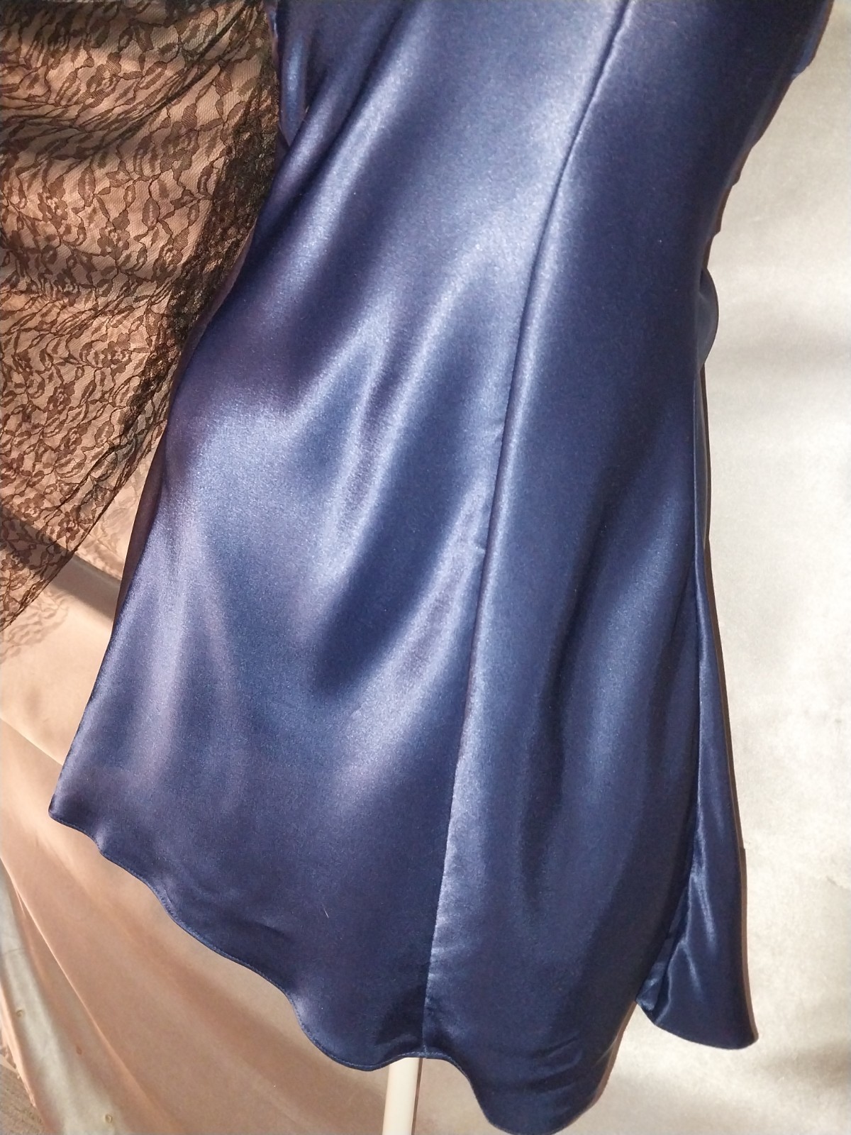 VTG SATIN SHINY IMPORT BLUE GLAM SLIP DRESS NIGHTGOWN BABYDOLL VAK MODE 80S M