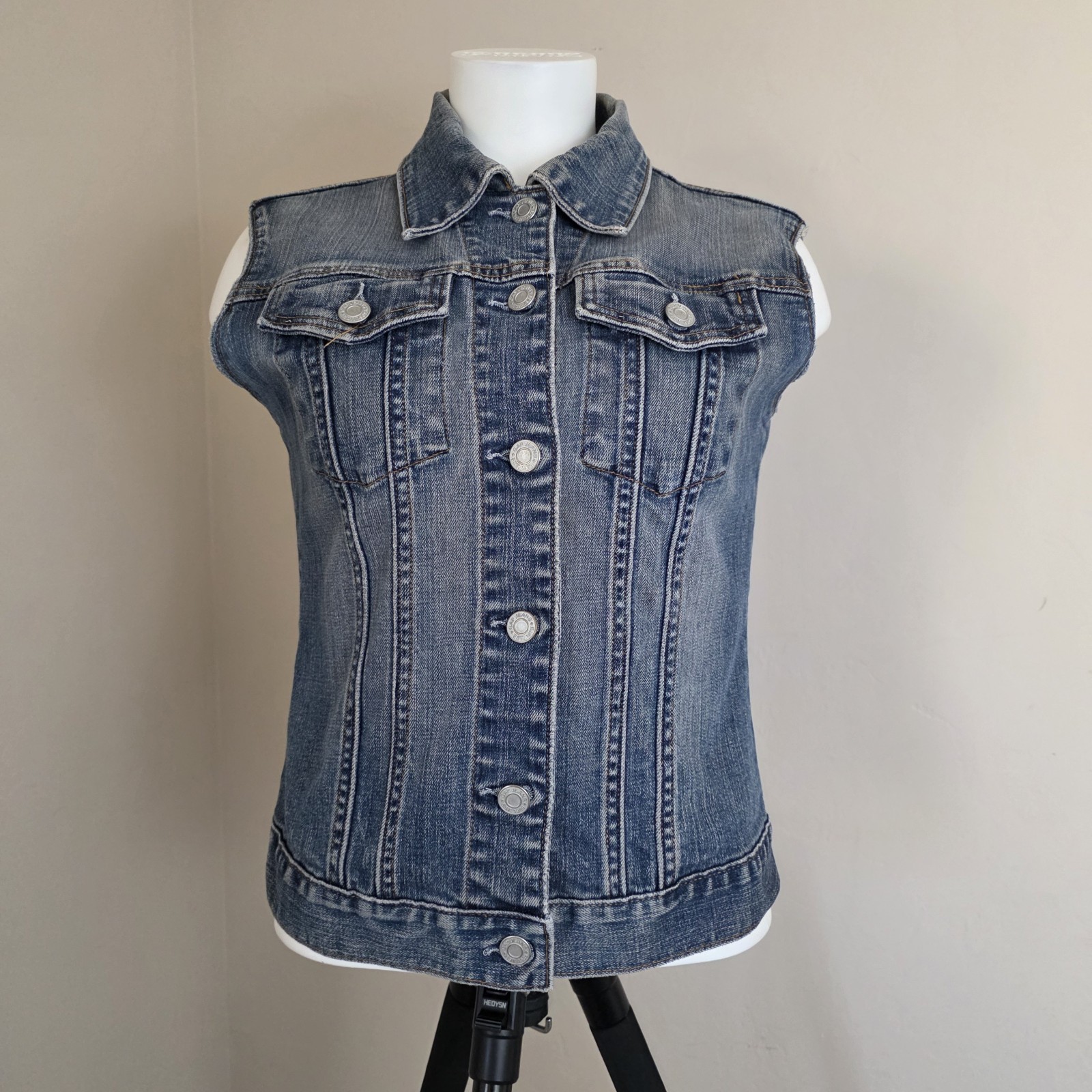 Vintage Y2K Gap Denim Vest S Blue Stretch 90s Trucker Retro Cowgirl