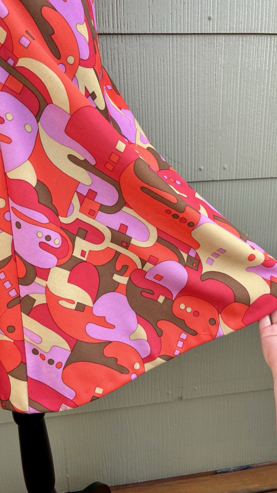 vtg 60s Colorful Geometric Print Flounce Sleeve Psychedelic A-Line Swing Dress