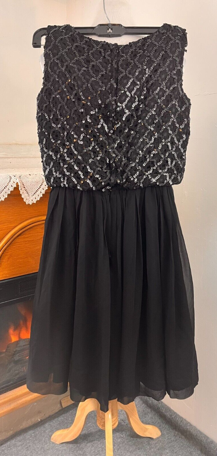 Parfait Originals INC Blk Sequin Bodice Chiffon Over Taffeta Gathered Skirt ~ XS