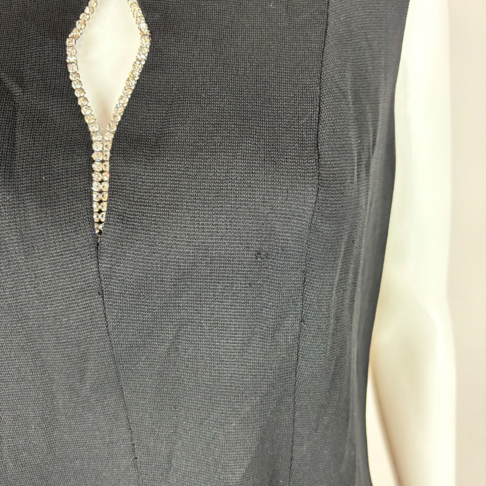 Vintage 60s Mod Mini Dress Black Rhinestone Keyhole Neckline Knit Tunic