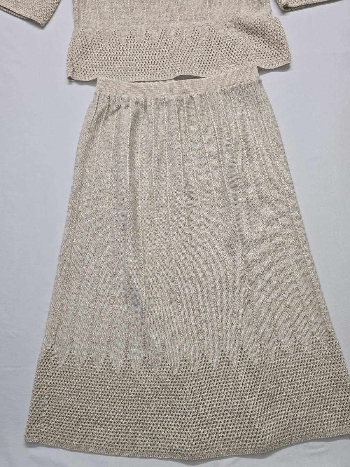 Vintage Vivanti 70s 80s Size 12 Knit Sweater & Skirt Crochet Cottagecore 2pc Set
