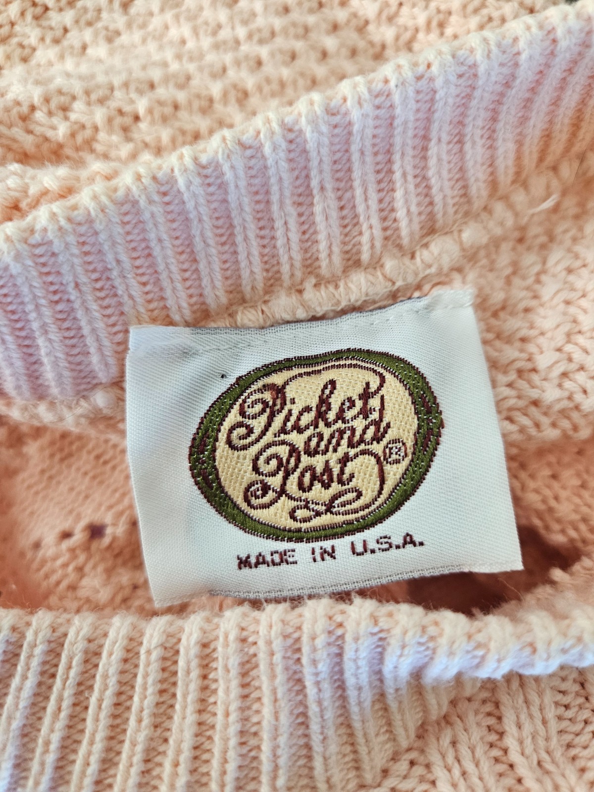 Vintage Picket and Post 100% Cotton Pink Sweater Size Large