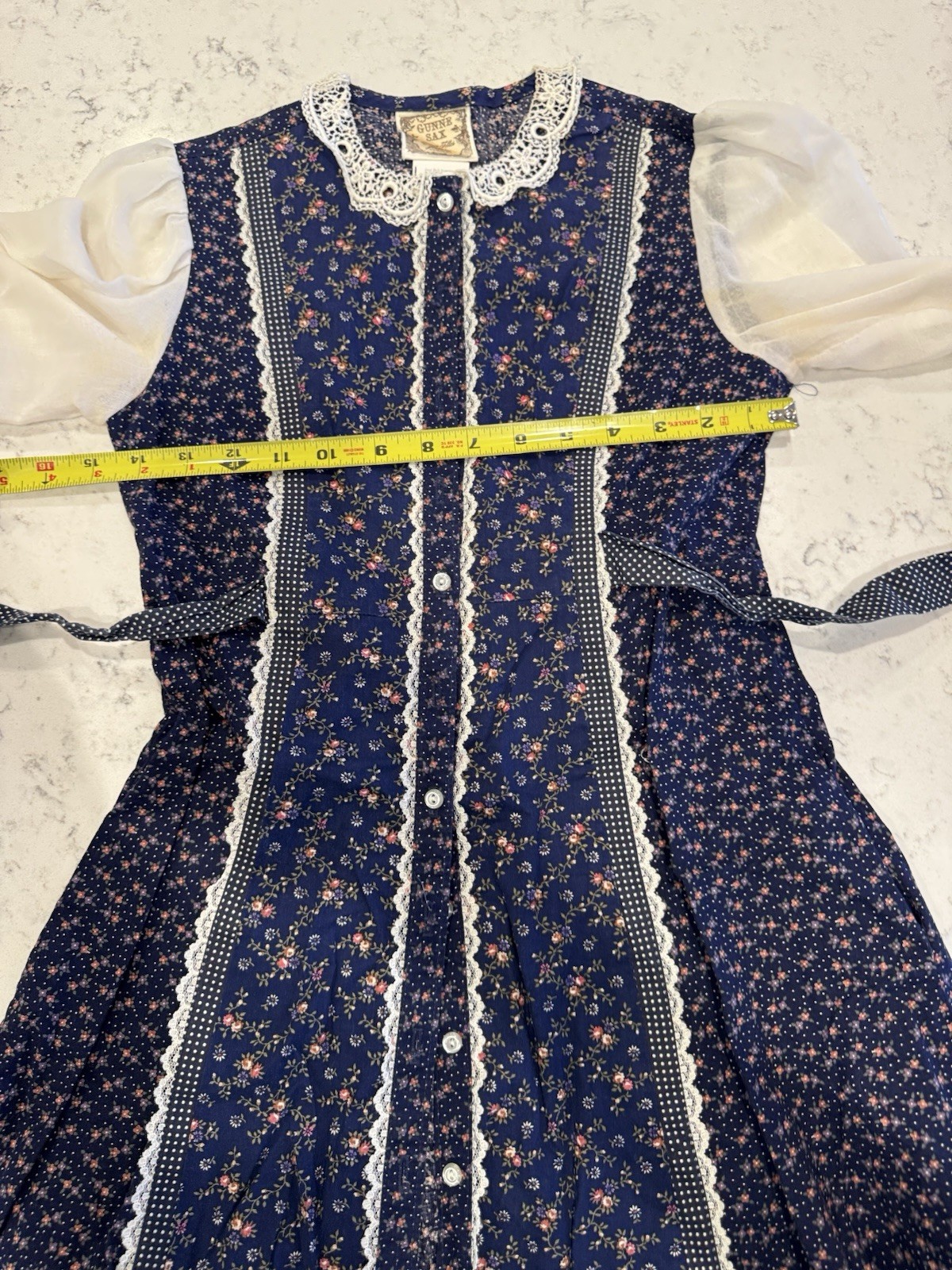 Vtg Gunne Sax By Jessica Prairie Midi Dress Flora White Lace Trim Girls Sz 5T BH