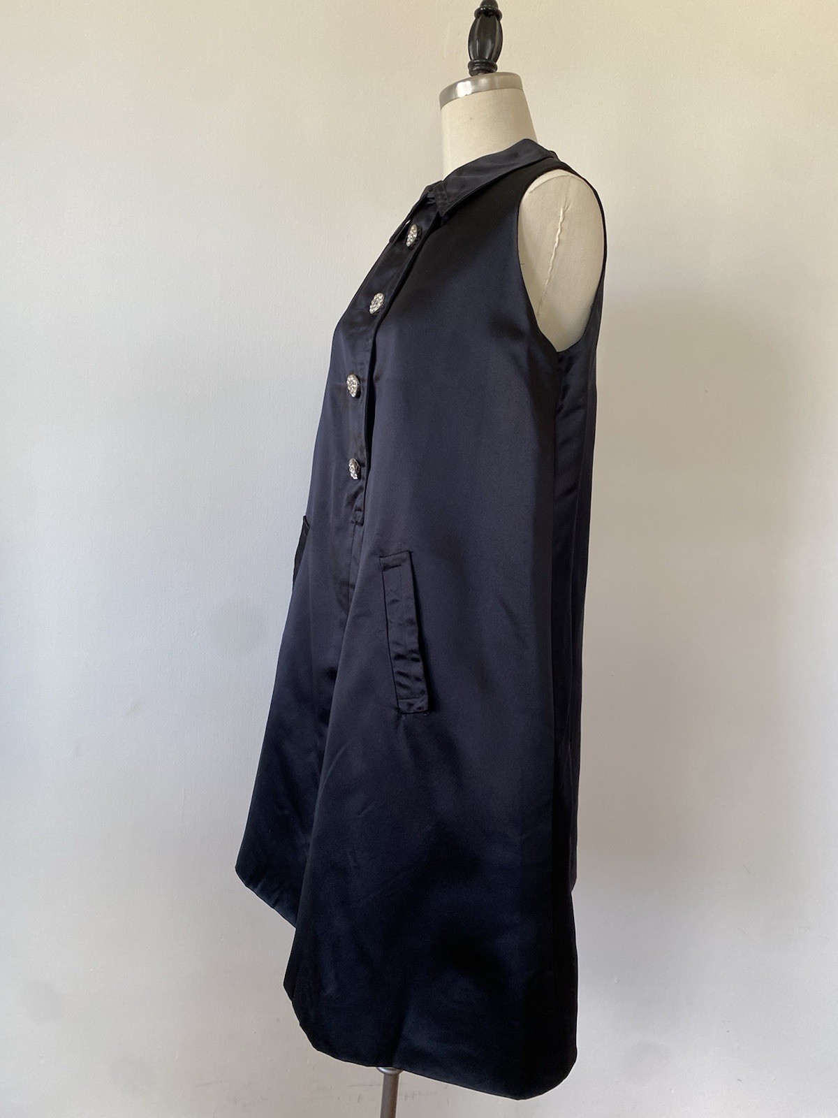 Bill Blass For Maurice Rentner Vintage 1960’s Black Satin A Line Mod Mini Dress