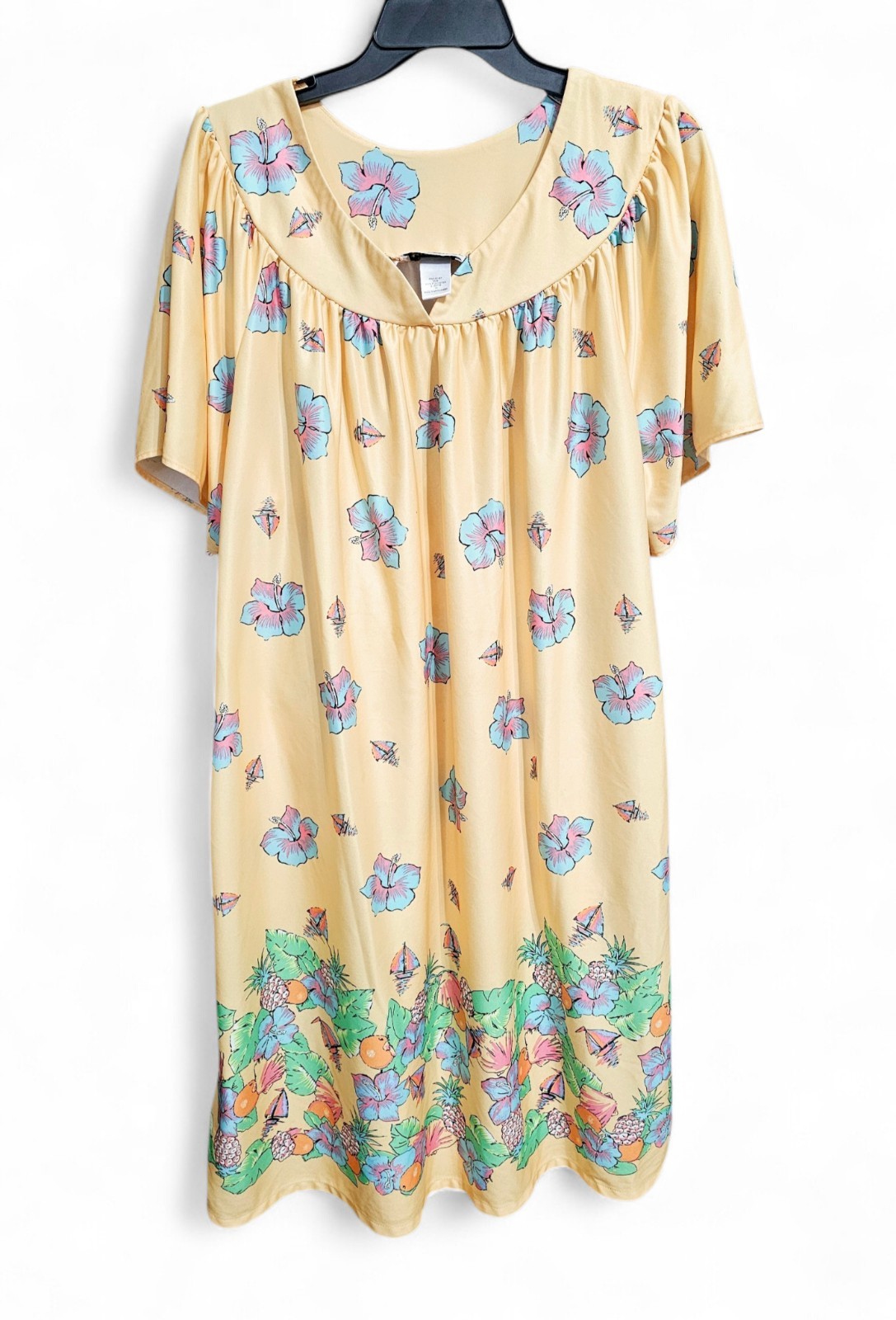 Vintage Anthony Richards Housedress MuMu Yellow Floral Pull Over Pockets Size 1X