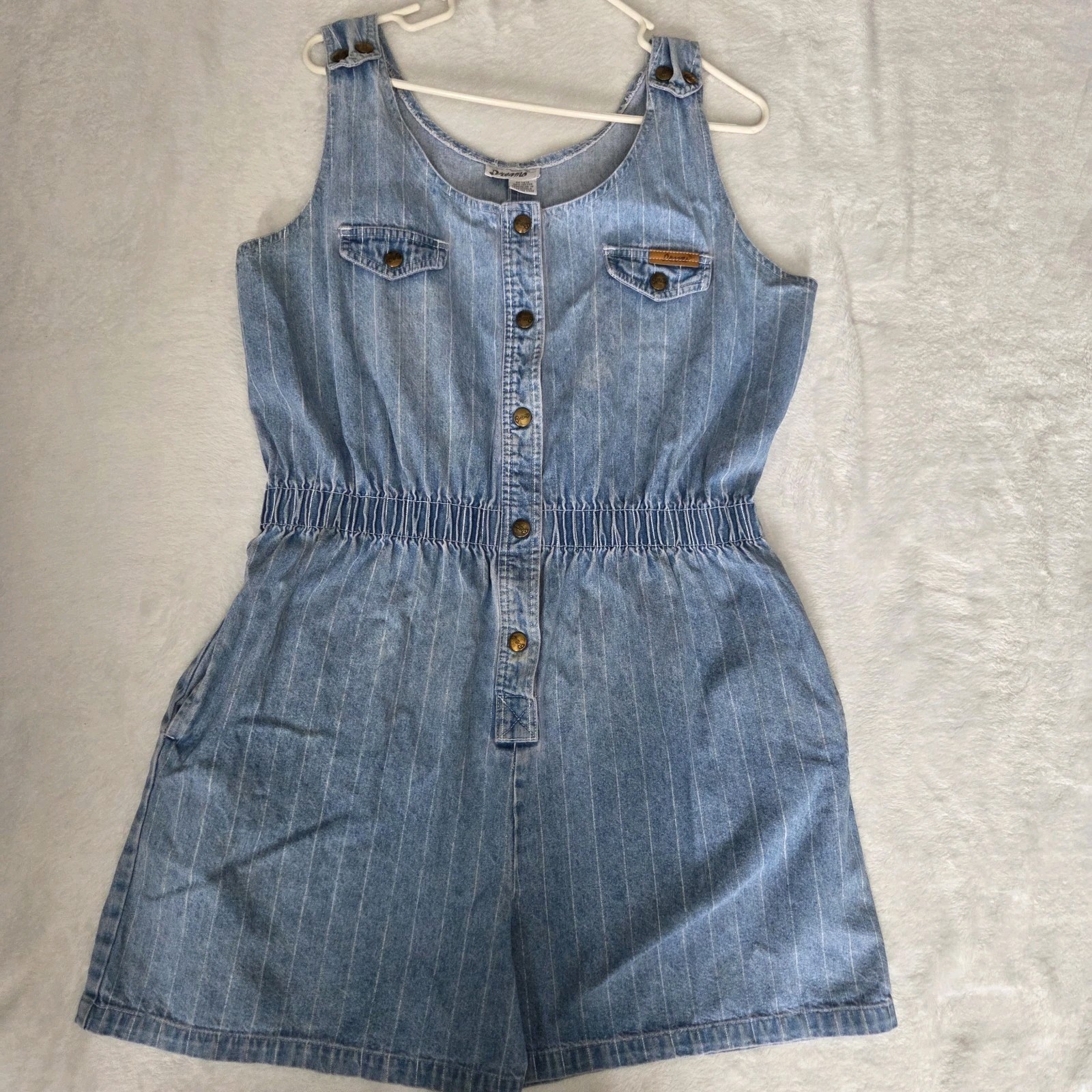 Vintage Dreams Denim Jumper Overall Shorts Striped Womens XL Read