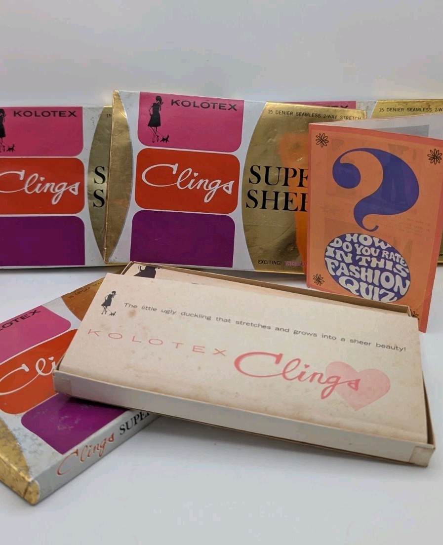 4× Kolotex Clings Super Sheers VINTAGE 15D NOS Seamless Cafe Brazil + 3 Booklets
