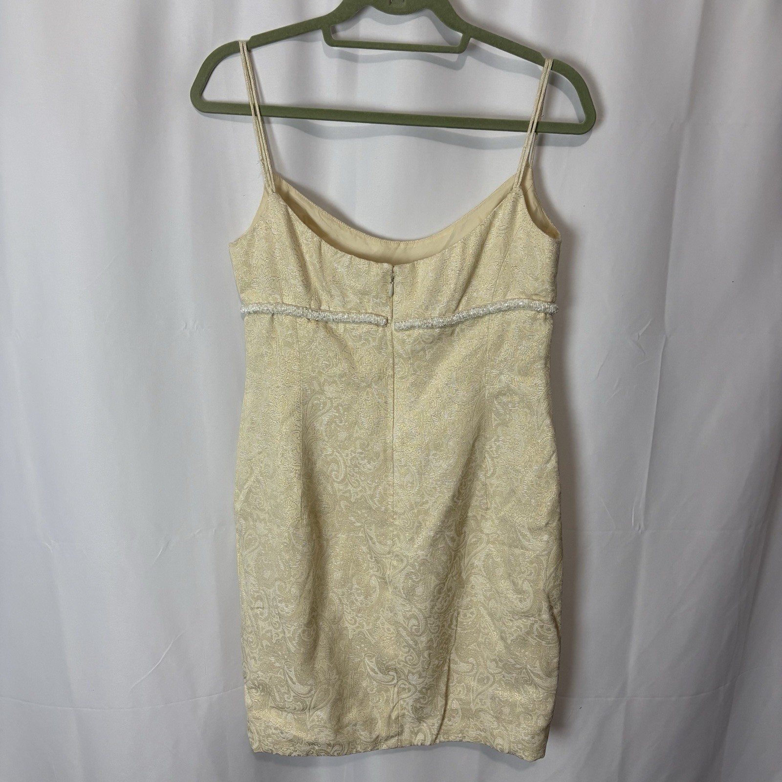 Vintage Badgley Mishka 90’s Y2K Cocktail Dress Cream White Gold Brocade Size 6