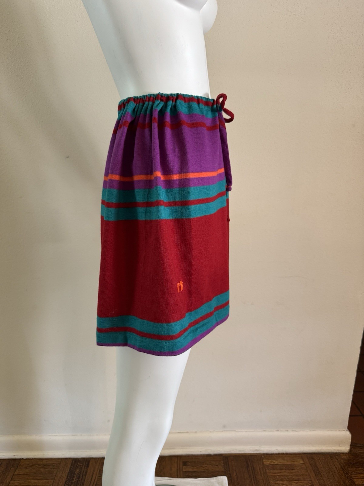 70s Hang Ten Charlies Girls Striped Skirt Tie Waist Mod Surf Swim Skate VTG