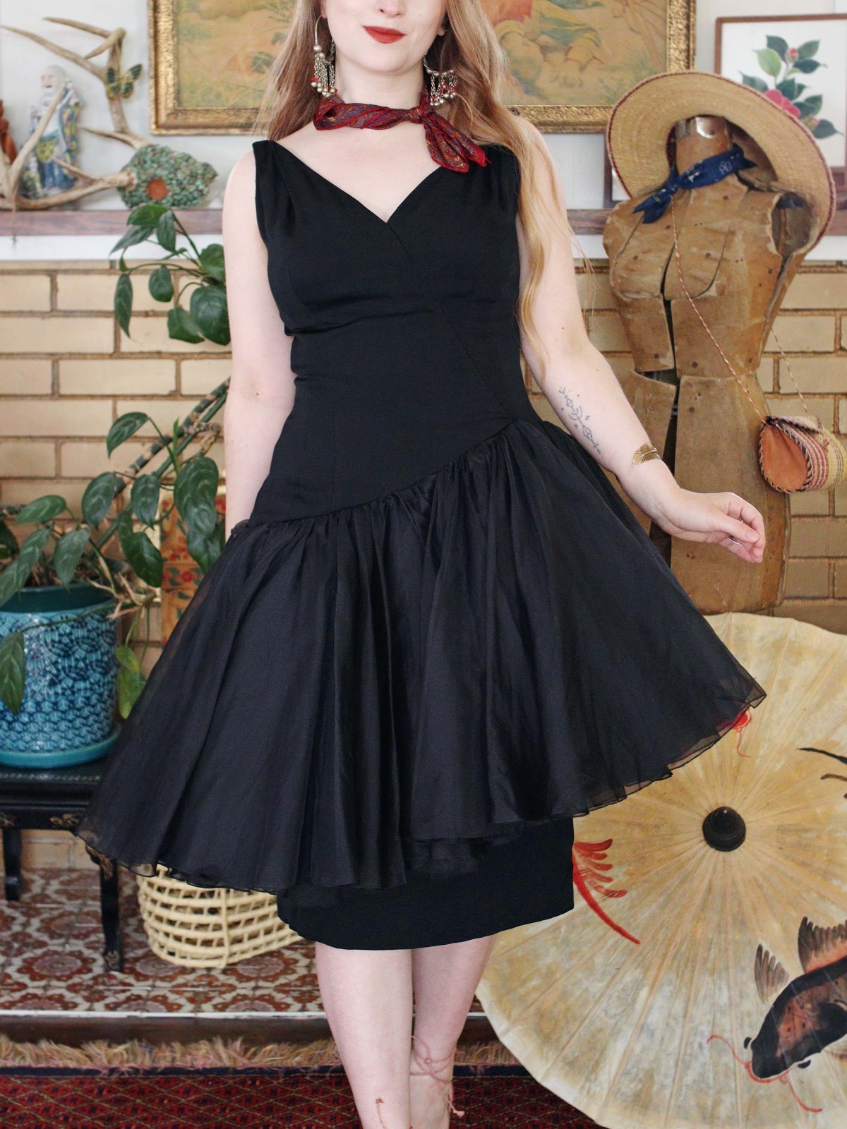 VTG 1950s 60s Mam’selle Ballet Tutu V Neck Cocktail Party Dress Betty Carol esk