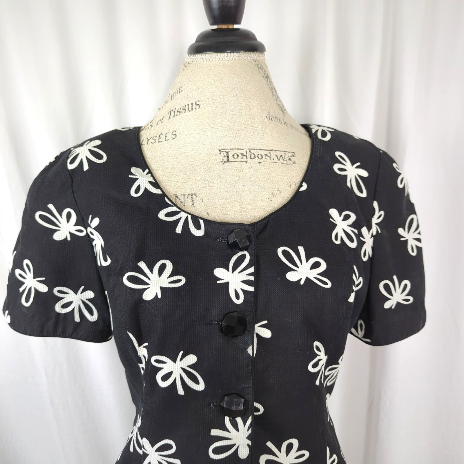 Vintage Maggy London Jeannene Booher Skirt Set Medium Top Black Bow