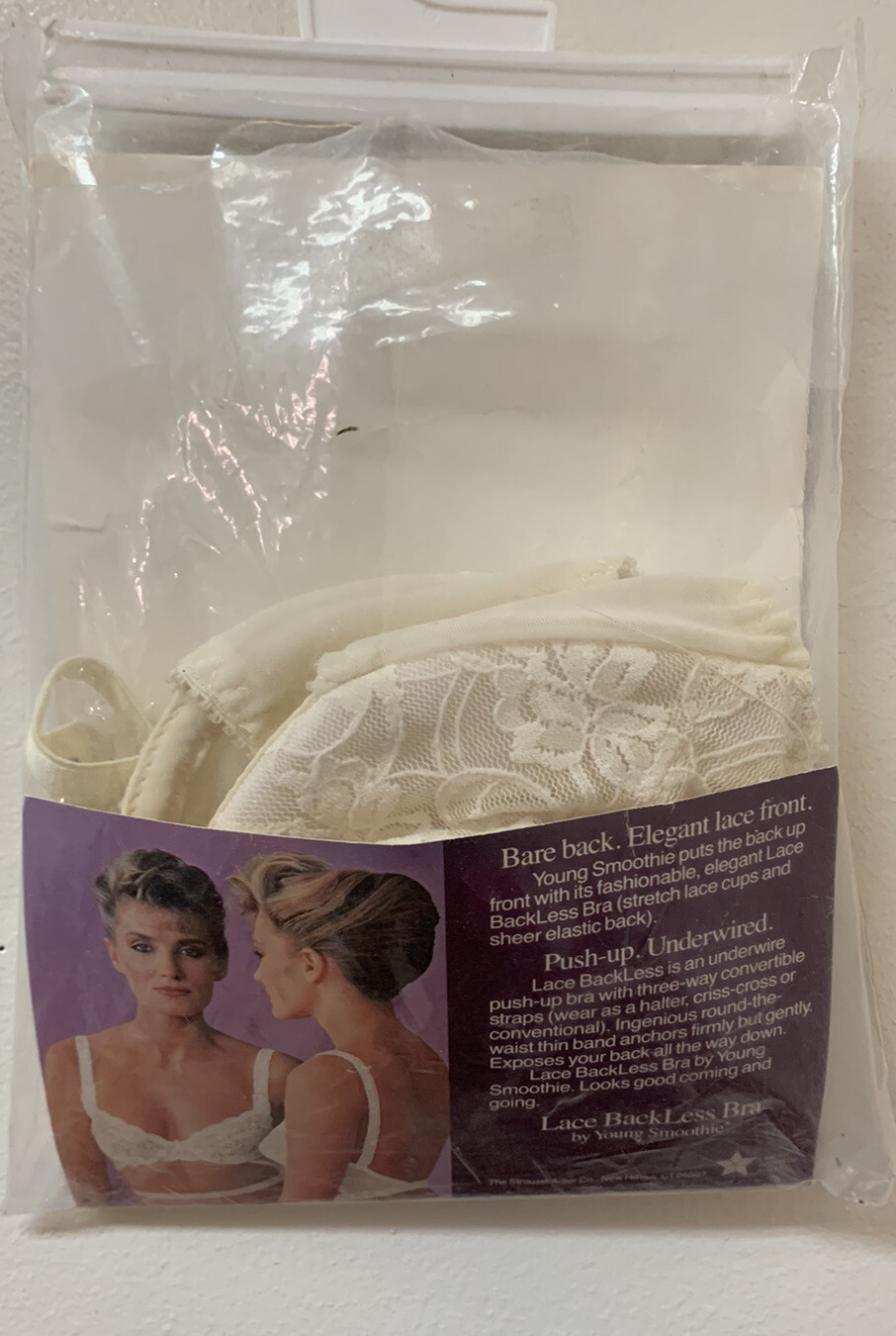 Vintage Young Smoothie Lace Backless Bra Adjustable Size 34B Made in USA NEW NOS