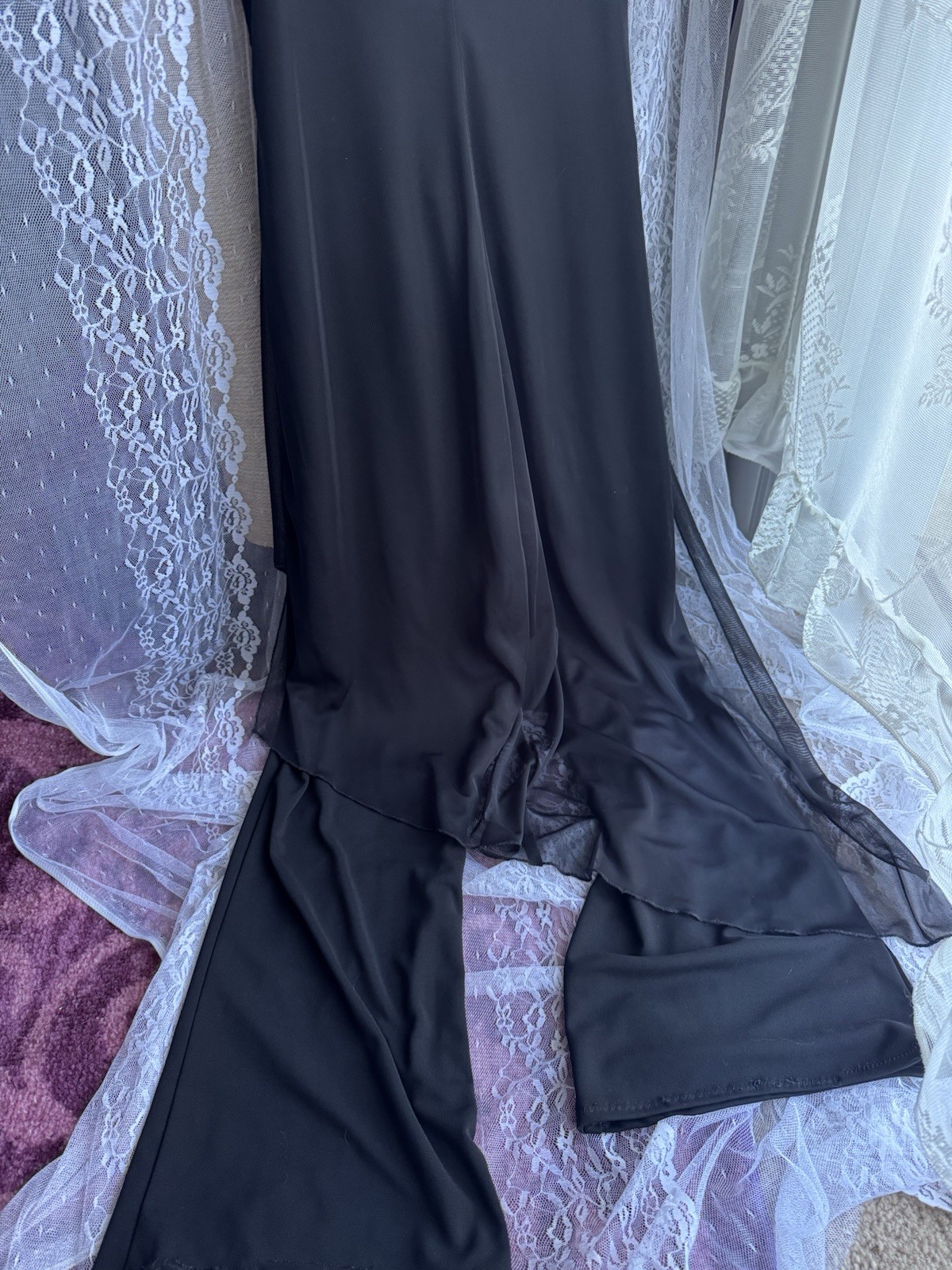 90’s Y2K Vintage Black Rhinestone Jumpsuit Sheer Overlay Made In USA, Size XS-S
