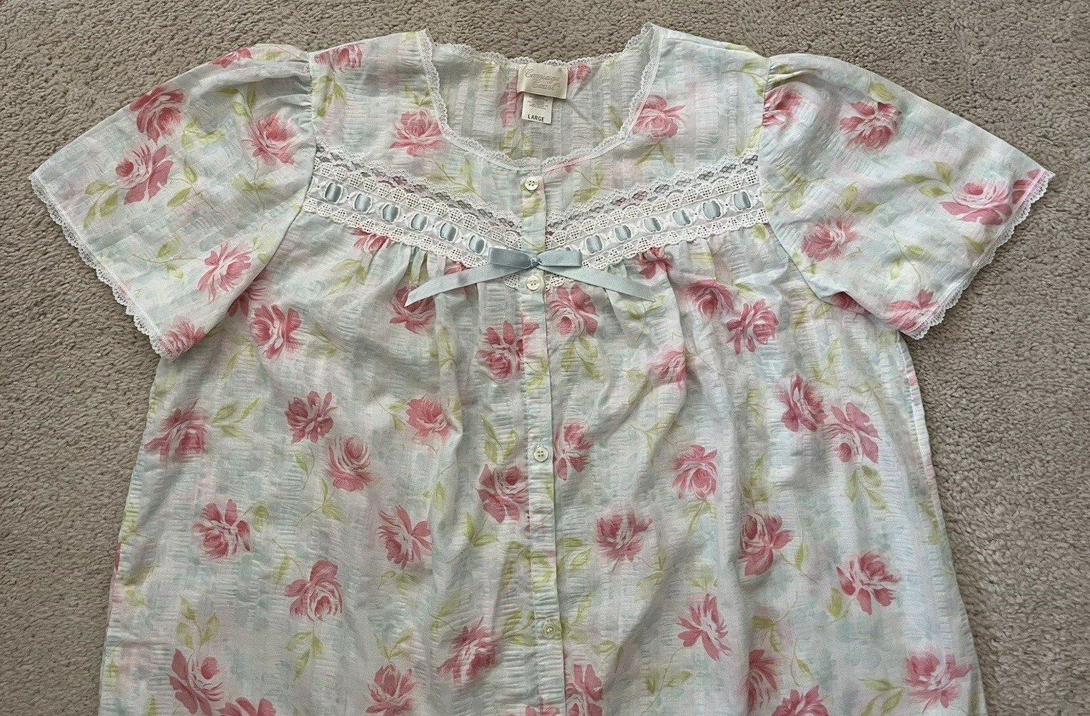 New Vintage Carriage Court Women’s Sz L Nightgown Robe Lace Cotton Blend