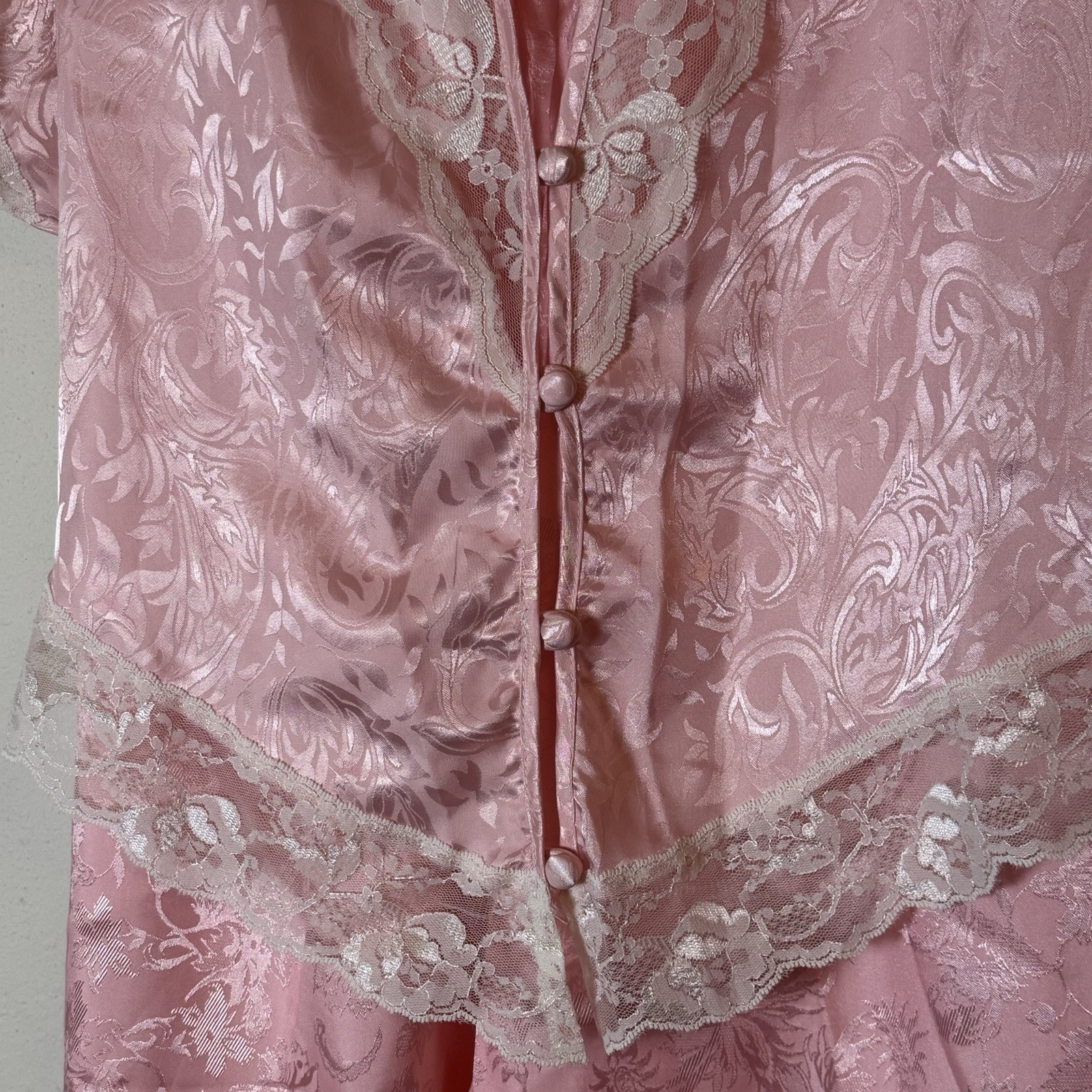 Vintage Lily of France Pink Satin Lace Pajama Set 2-Piece Sleepwear