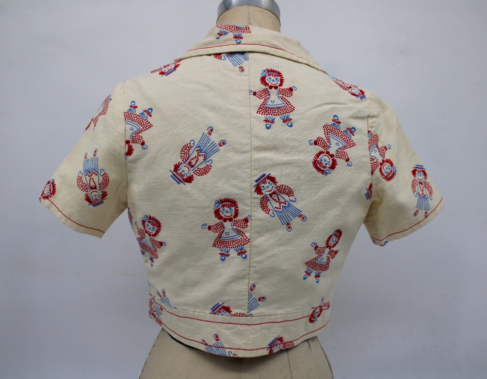 1960s Women Cotton blouse Short Sleeve High Waist