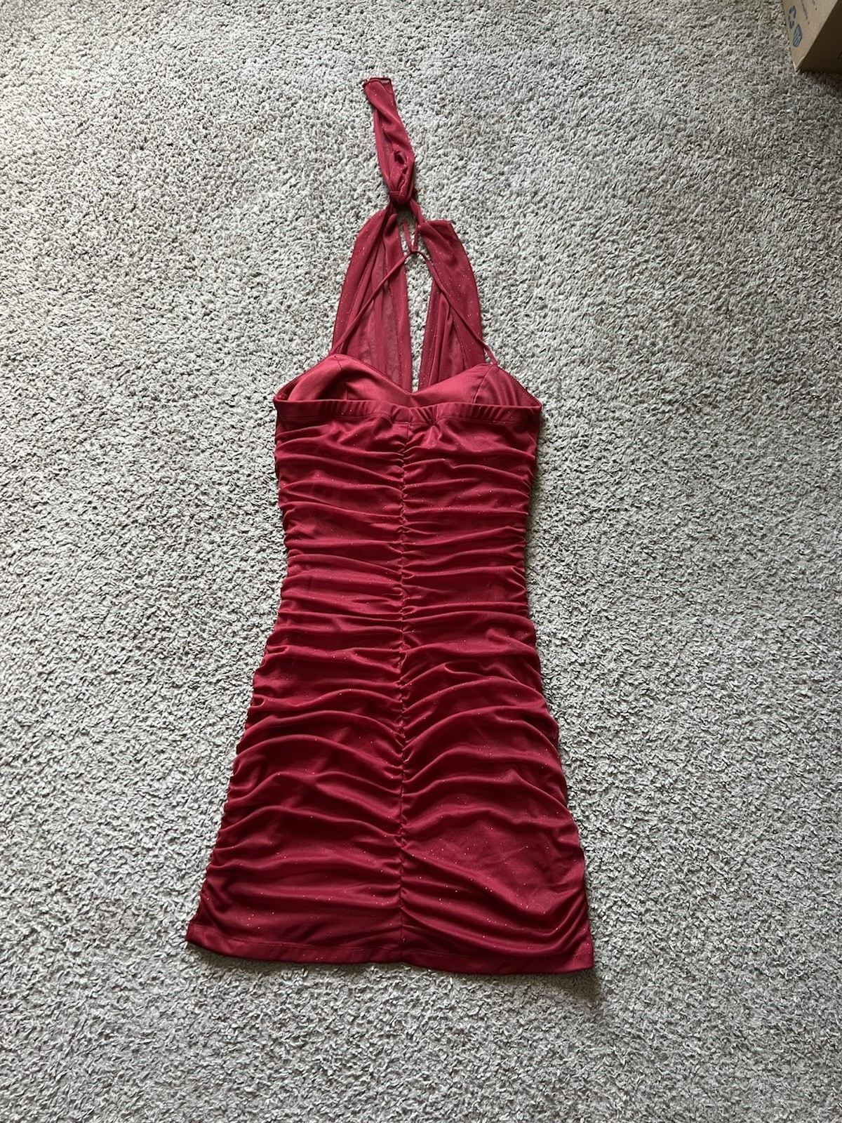Y2K 2000s Taboo Dress Large Red Glitter Halter Mini Ruched Cocktail Party Club