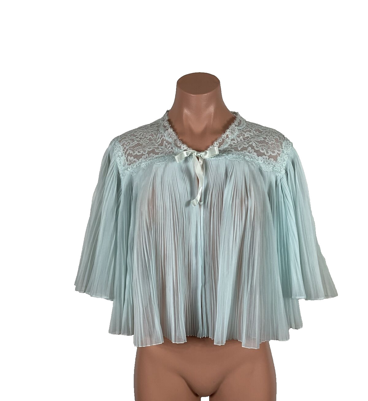 VTG PERMA PLEAT CHIFFON LACE 200″ SWEEP Peignoir ROBE Gown Cape 3pc Set RARE!!!