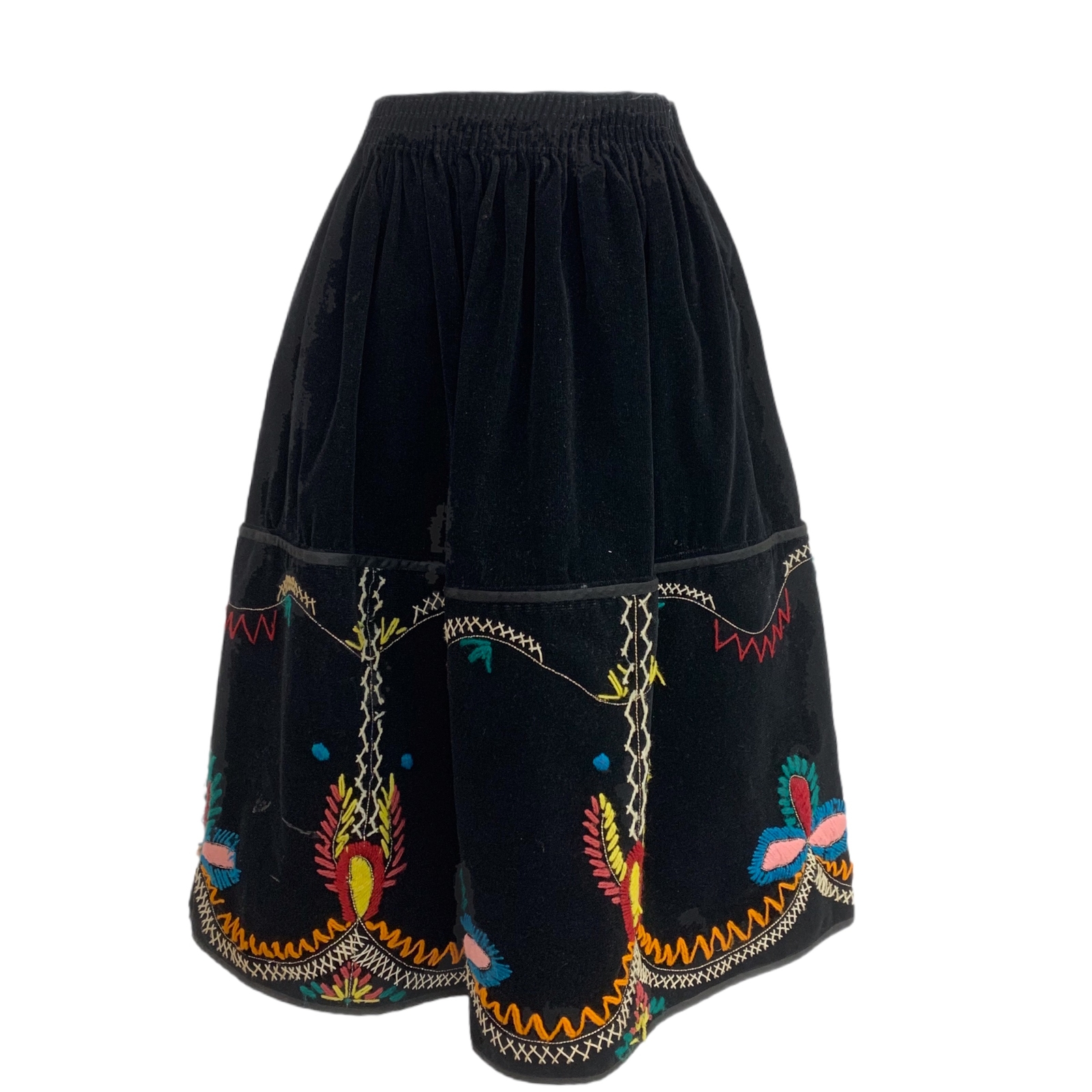 Vtg Vintage 1930s 30s 1940s 40s Embroidered Hungarian Folk Art Velvet Mini Skirt