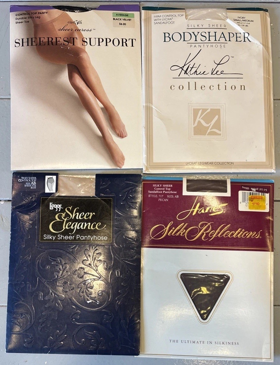 70-Piece Vtg Pantyhose Lot: Knee, Full, Queen-A, DKNY, Sheer, Hanes, Buff Black