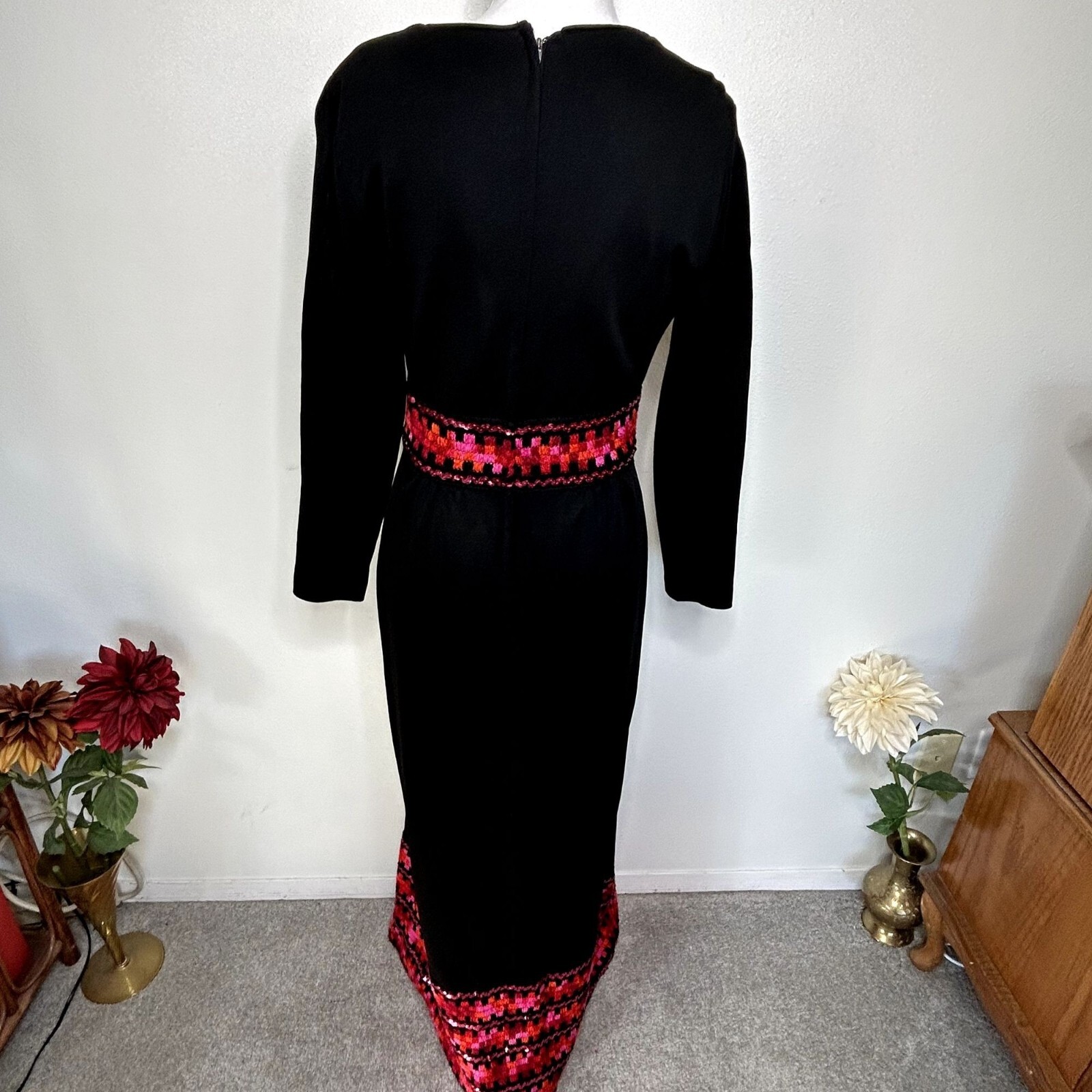 Vintage Julie Miller Black Maxi Dress w/Sequins and Embroidery