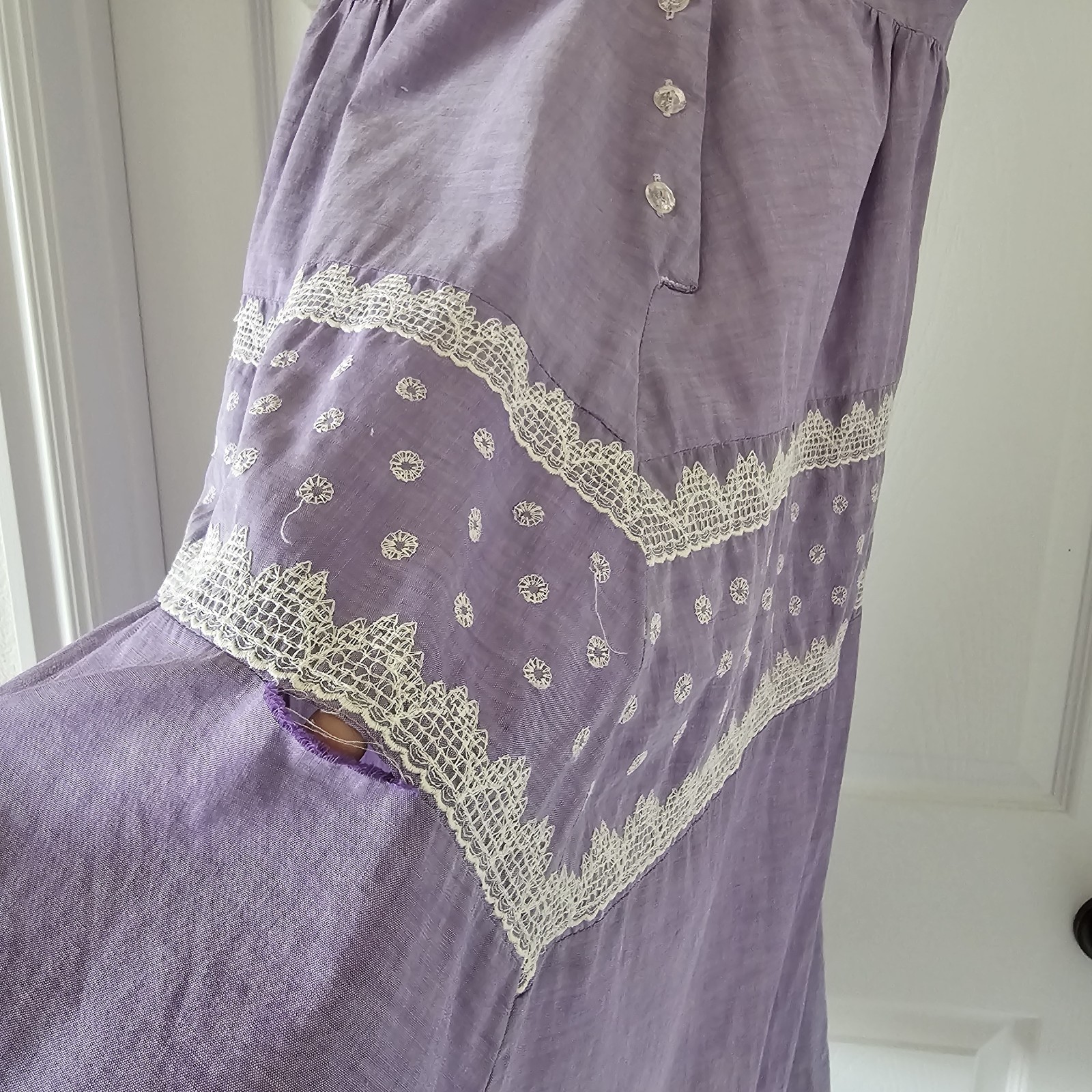 1940s 1950s Vintage Lavender Purple Sundress Lace VNeck ALine Midi Dress #66
