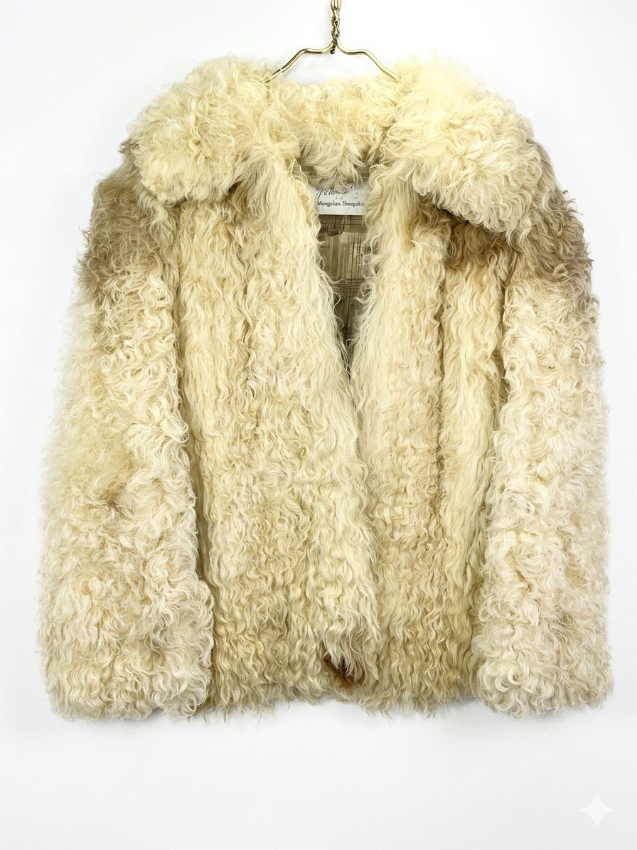 Vtg 60s 70s GRAGG’S OF WICHITA Mongolian Lamb Fur Jacket Curly Sz M Glam Boho