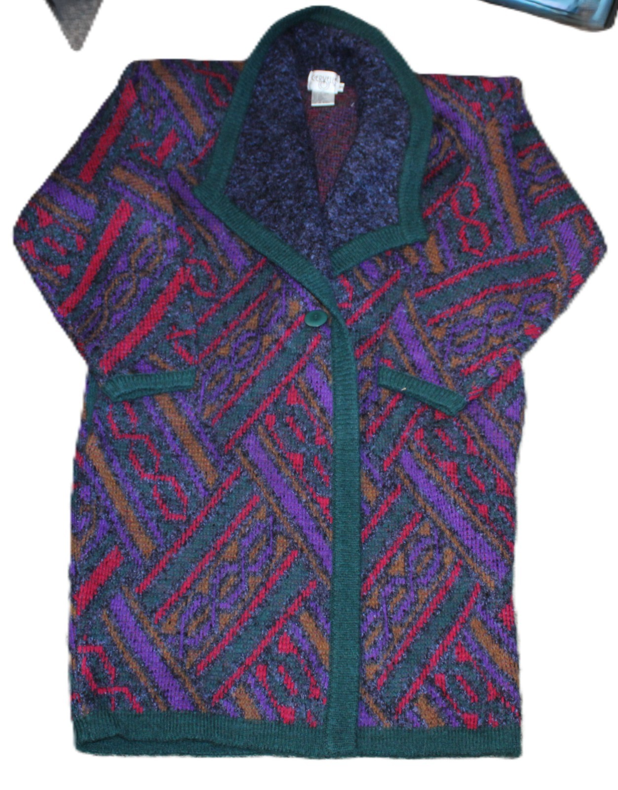 Cervelle Vintage 80s Liola Geometric Patterned Cardigan Shoulder Pads Warm