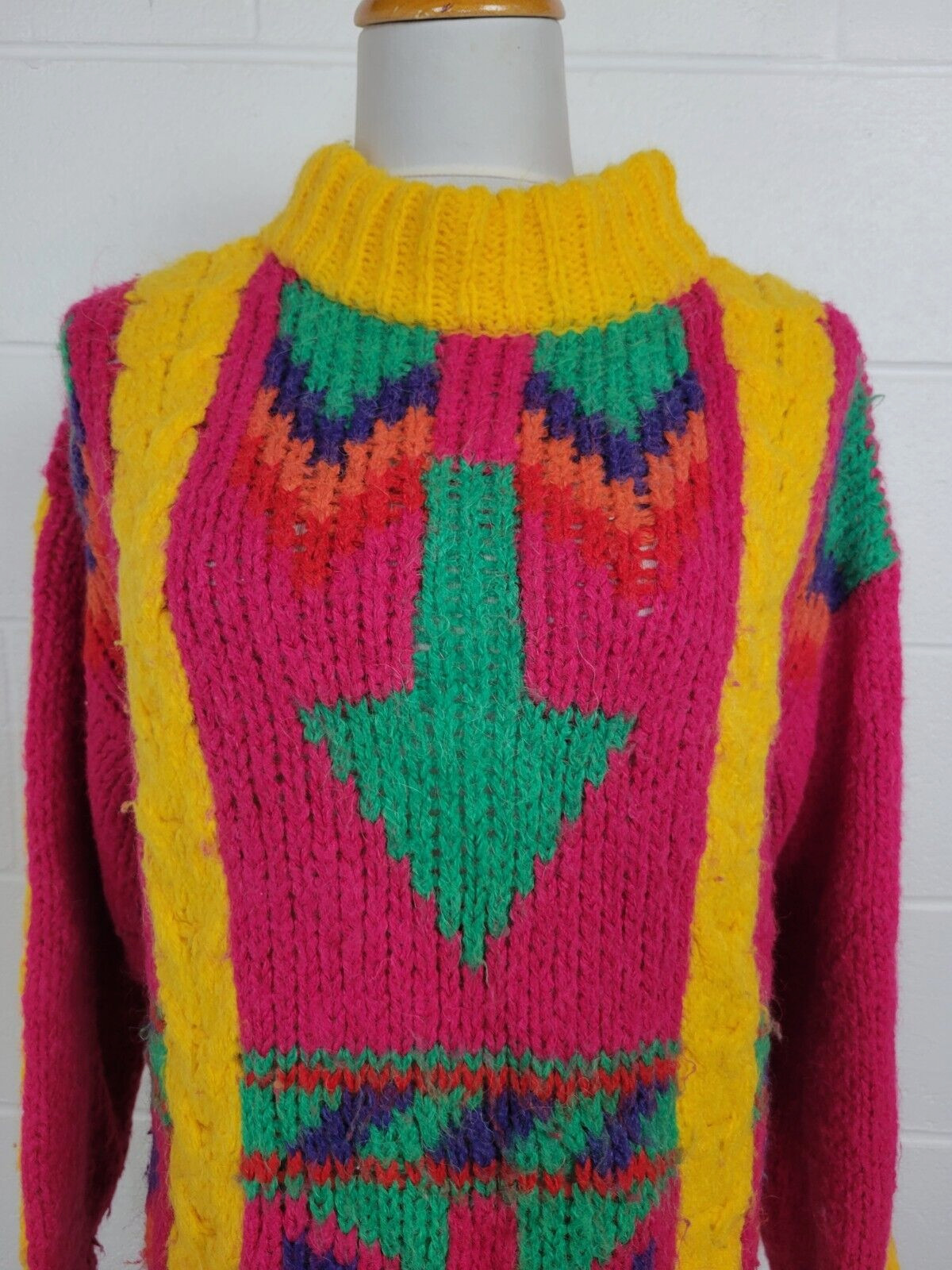 Protokol by Collage Vtg Mohair Blend Chunky Knit Geometric Sweater Pink Small