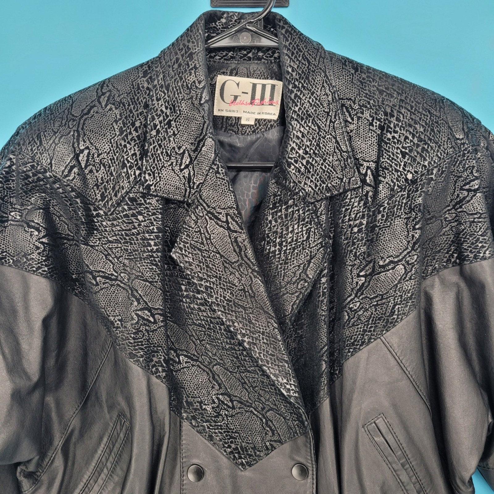 G-III Leather Fashions Jacket Womens Size S Vintage 80s Snakeskin Double Breast