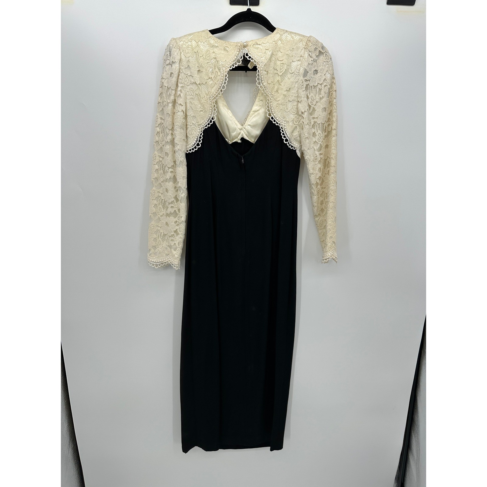 Scott McClintock Vintage Lace Evening Gown Black Cream Long Sleeve Dress Size 8