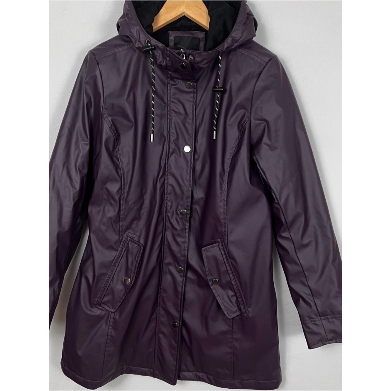 Weatherproof Women’s Hooded Rain Slicker Jacket Plum Size Small