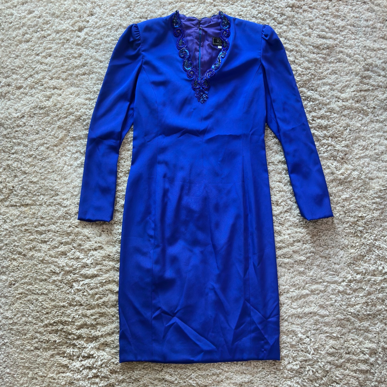 Vintage CH by Carolina Herrera Royal Blue Beaded Cocktail Dress – Size 12