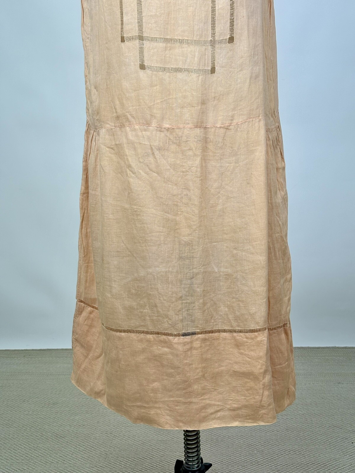 Antique 1910s 1920s Light Pink Cotton Drop Waist Shift Dress Short Sleeve AS IS