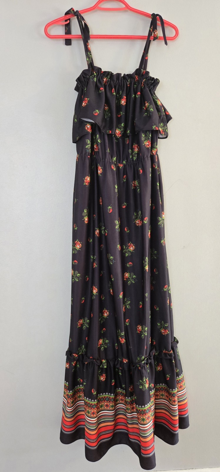 Vintage Sears The Fashion Place Sleveless Maxi Dress Womens Size M Black Orange