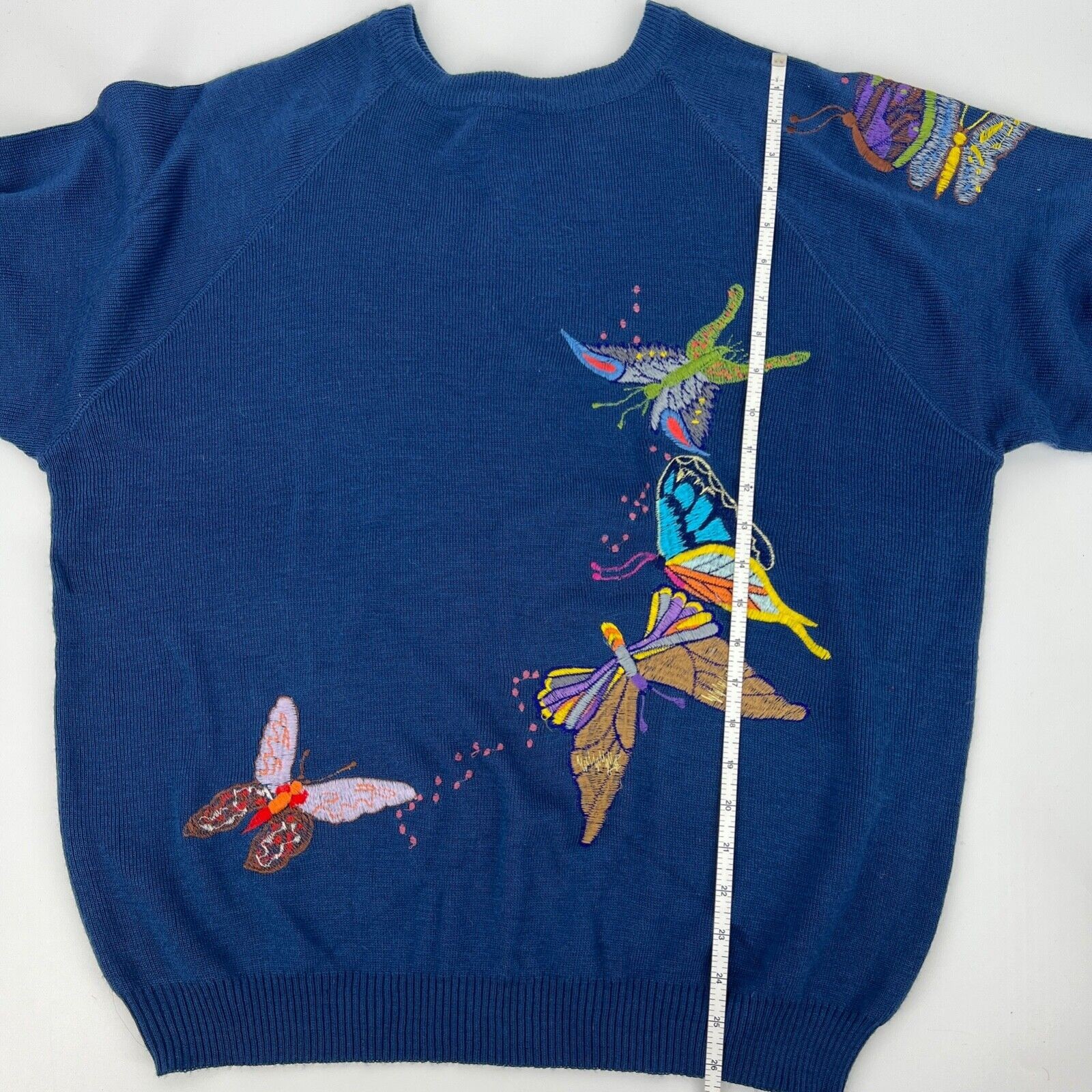 Vintage Cyn Les Shirlee Embroidered BUTTERFLY Sweater Blue Size 22