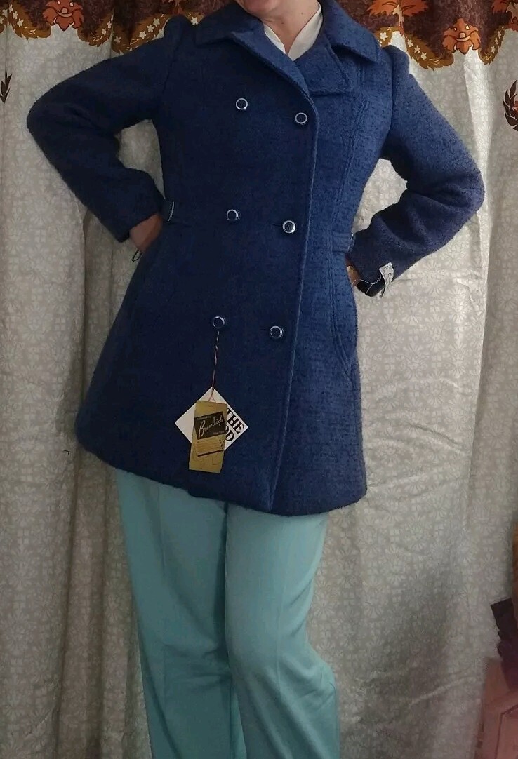60s Vintage Bromley Blue Deadstock Wool Winter Coat Lined & Nwt