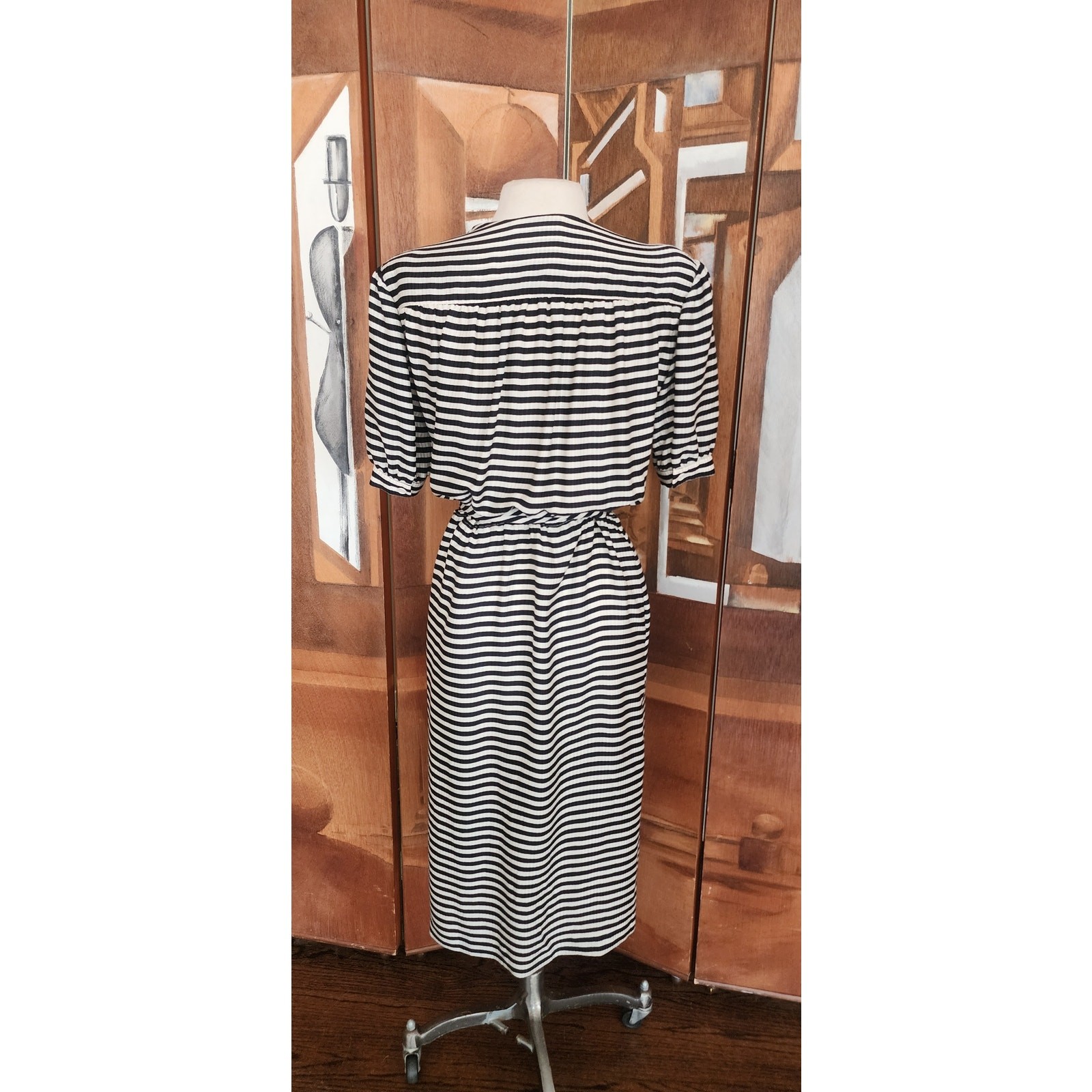 Vintage 1980s Archival Armani Dress Silk Striped Wrap Midi White Label IT 38