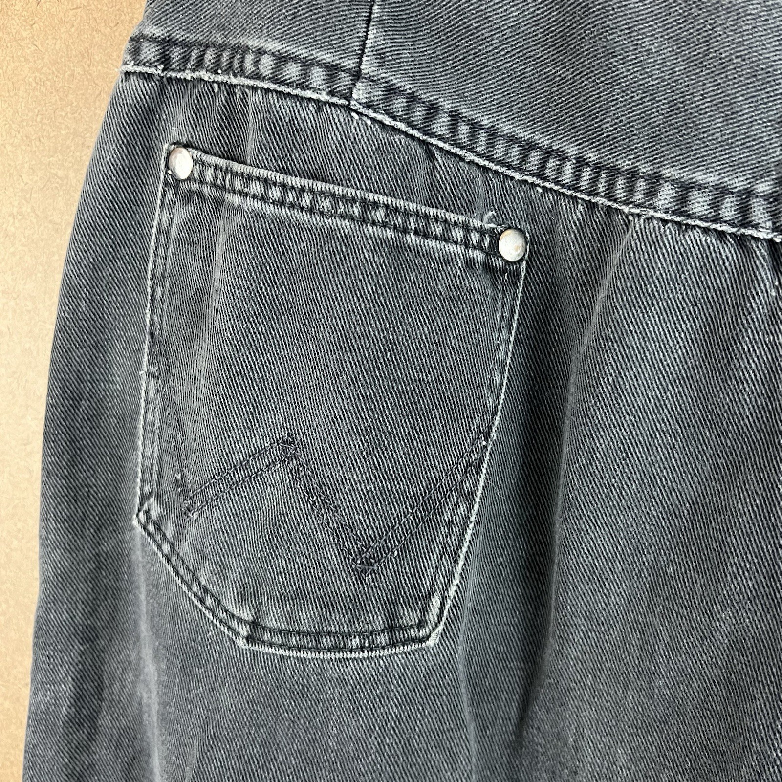 VTG 60s Distressed Wrangler Blue Bell Sanforized Black Jeans Sz 18 28×28 USA